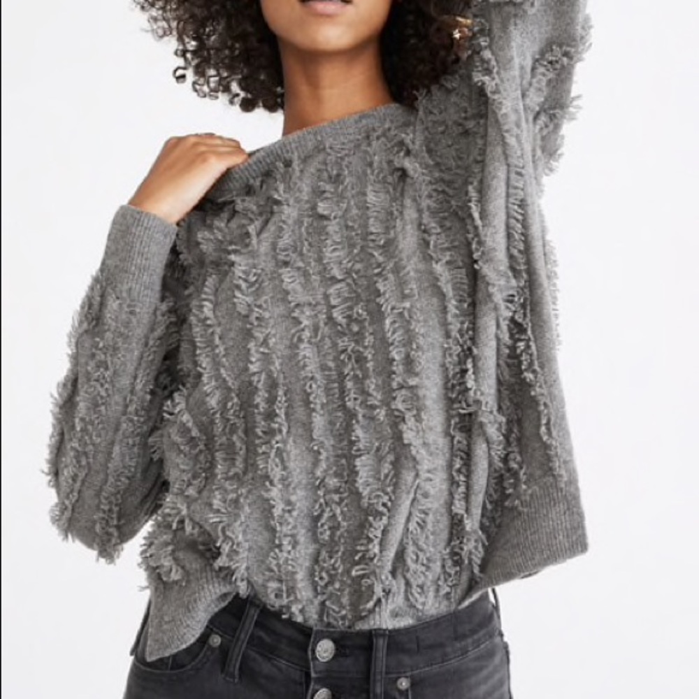 Madewell Fringe Striped Sweater H4530 Gray XXS